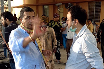 With Rajkumar Hirani during 'PK' shooting